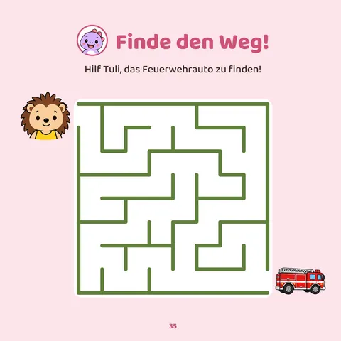 Finde den Weg – Seite aus „Tuli besucht die Feuerwehr“