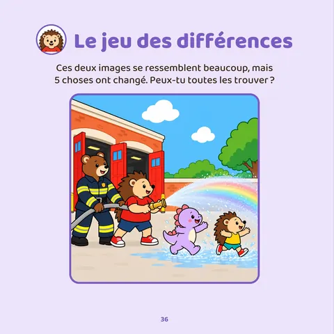 Le jeu des différences – Page de « Tuli chez les pompiers »
