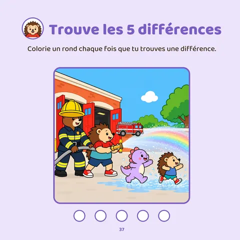 Le jeu des différences – Page de « Tuli chez les pompiers »